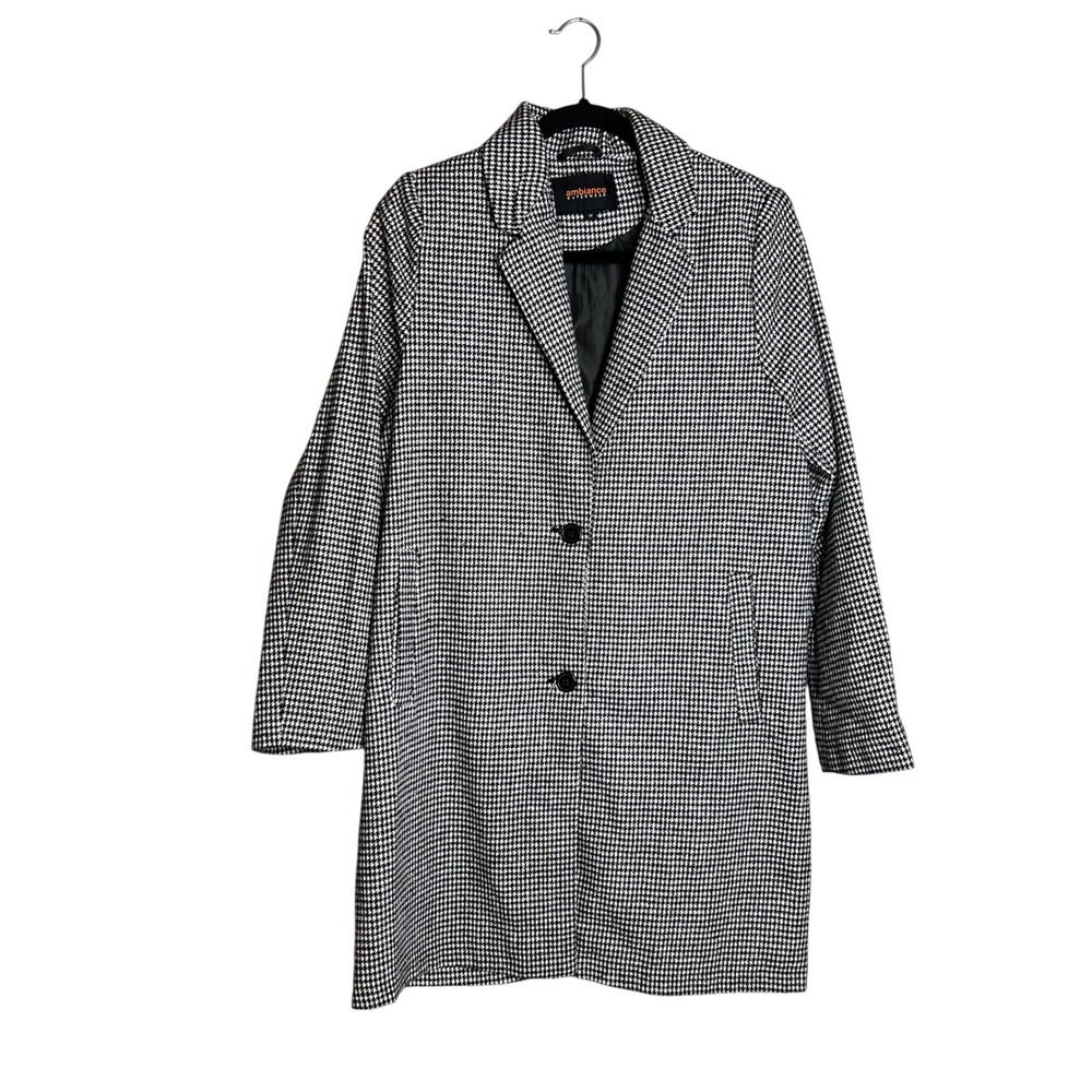 Ambiance Outerwear Houndstooth Car Coat Size M Black‎ White Career Jacket